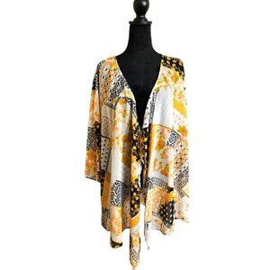 CATO WOMENS BLACK AND YELLOW SHEER PATCHWORK SUMMER CARDIGAN